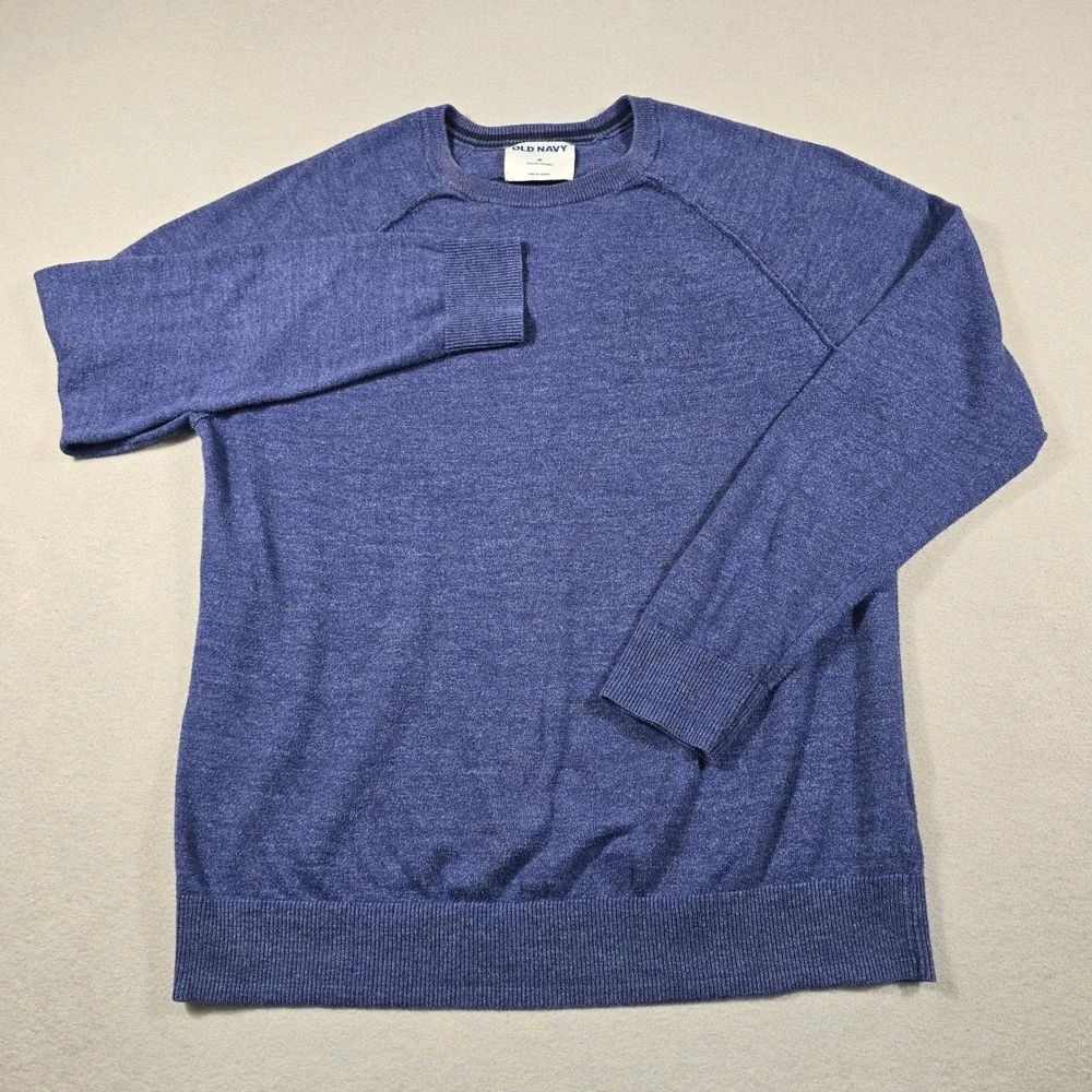 Old‎ Navy Mens Medium Blue Sweater Crewneck Raglan Cotton Blend Heathered
